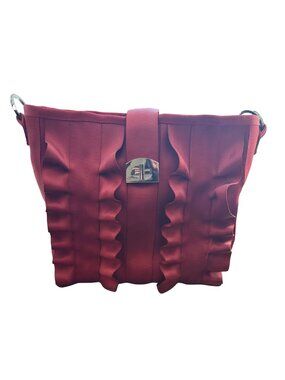 Vintage Harveys Red Ruffled Gunmetal Hardware Seatbelt Lola Hobo Bag Purse Rare